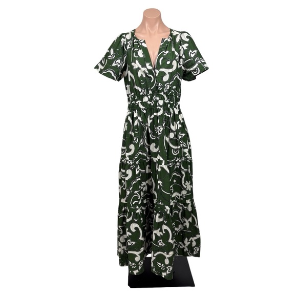 BY ANTHROPOLOGIE The Somerset Dark Green Printed Maxi Dress M - Picture 2 of 11